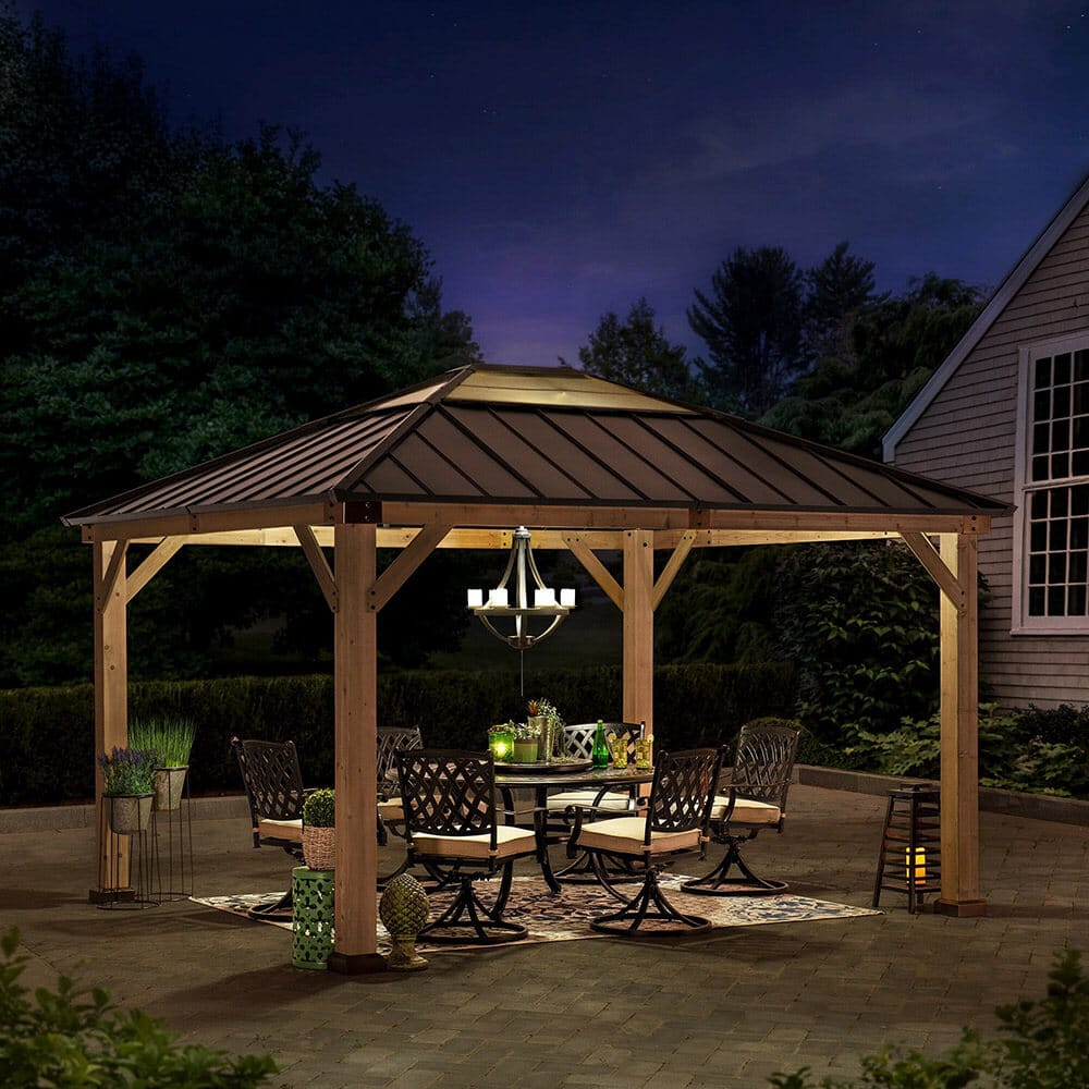 Douglas 11' x 13' Cedar Framed Gazebo with Steel & Polycarbonate Hip Roof Hardtop