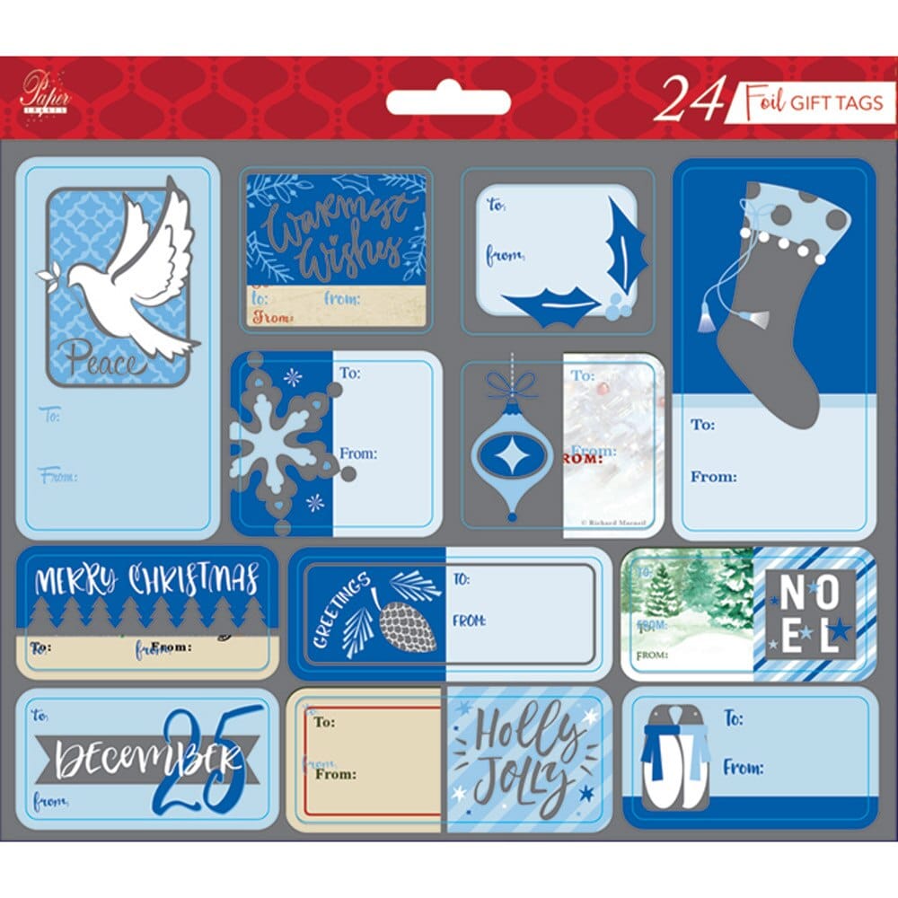 Glitter or Foil Christmas Gift Tags, 24 Count