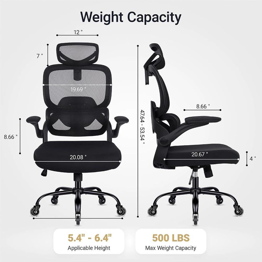 FAMSINGO Ergonomic Mesh Back Office Chair with Flip up Armrests, Black