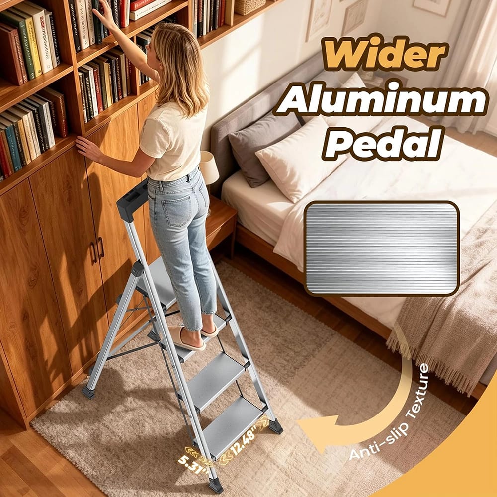 HBTower Aluminum 4 Step Ladder, Silver