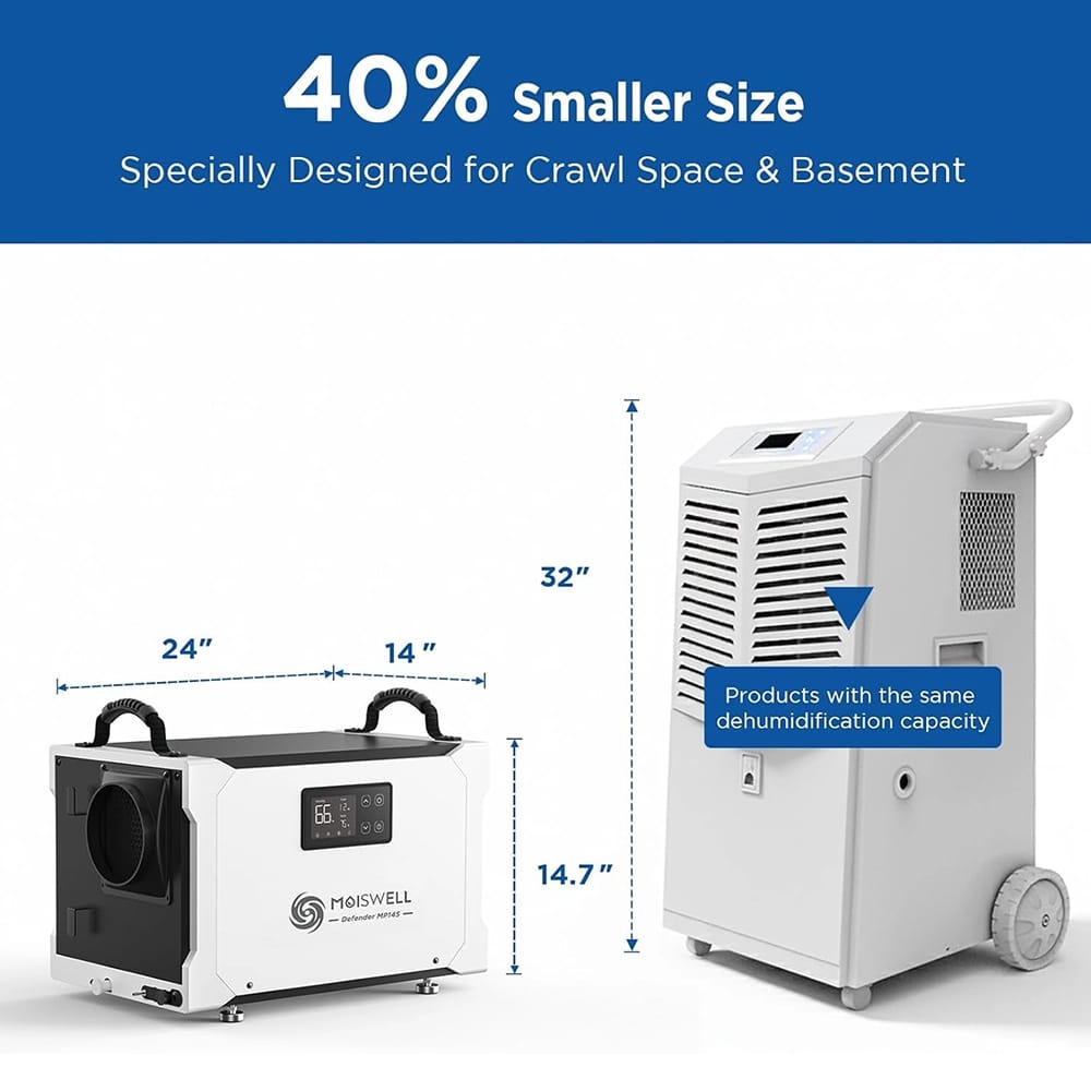 Moiswell 155 Pints Commercial Dehumidifier with Pump and Drain Hose, White