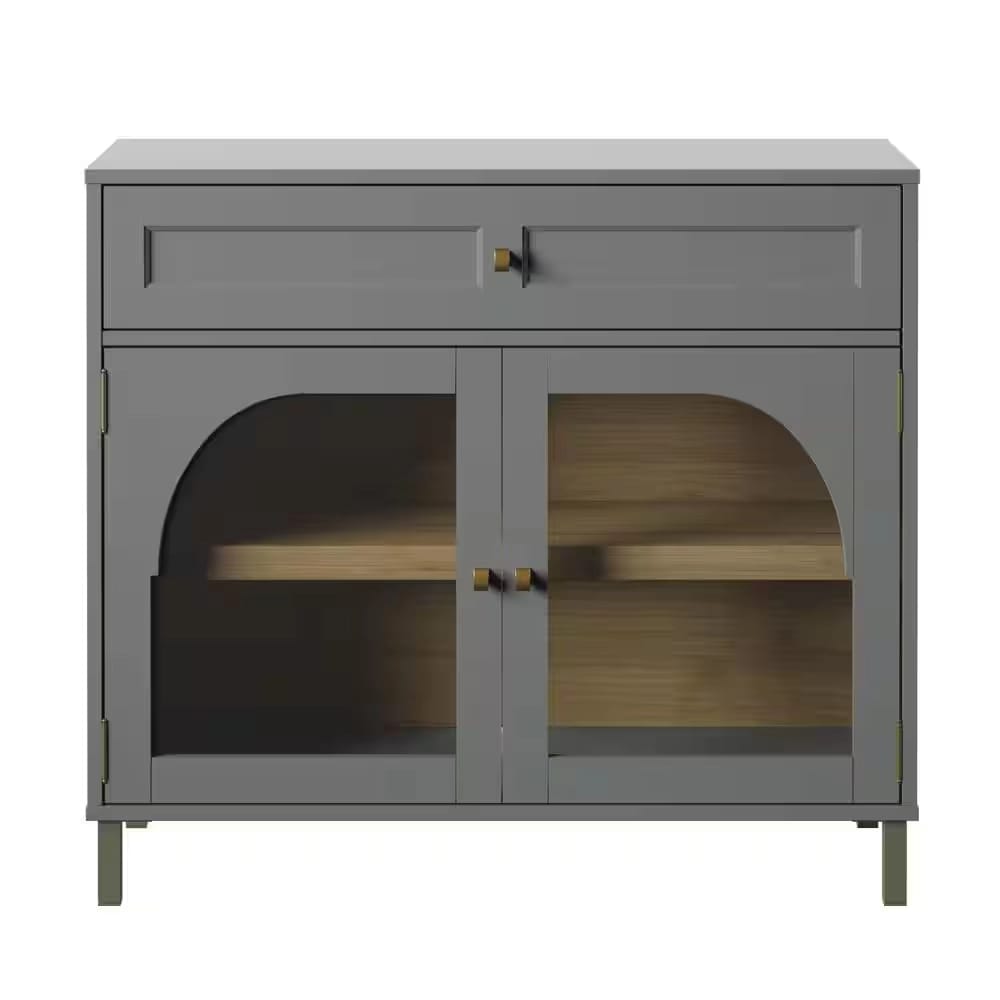 Twin Star Home Accent Cabinet with Glass Doors, Pure Gray