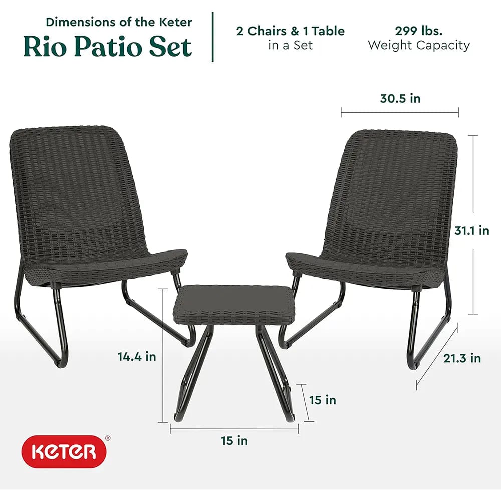 Keter Rio 3-Piece Resin Wicker Patio Furniture Set, Anthracite