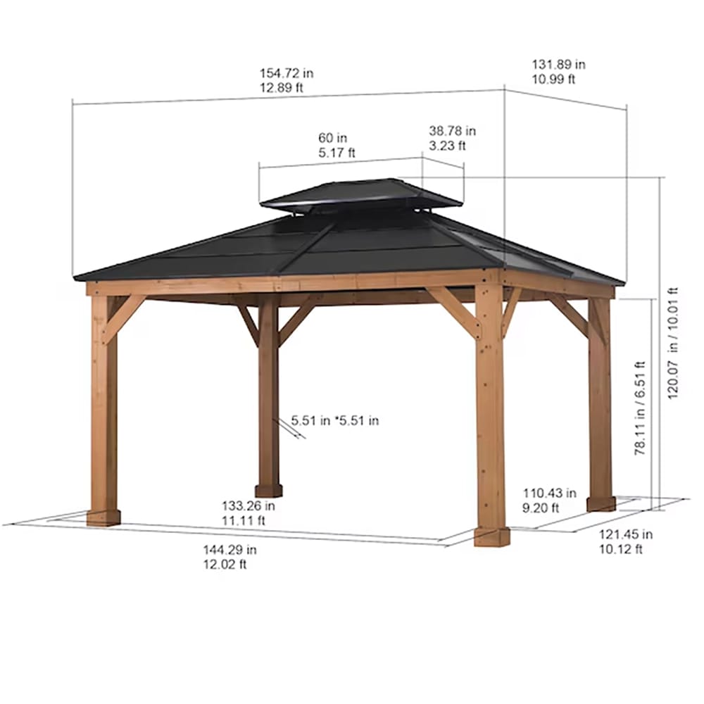 11' x 13' Hardtop Cedar Gazebo