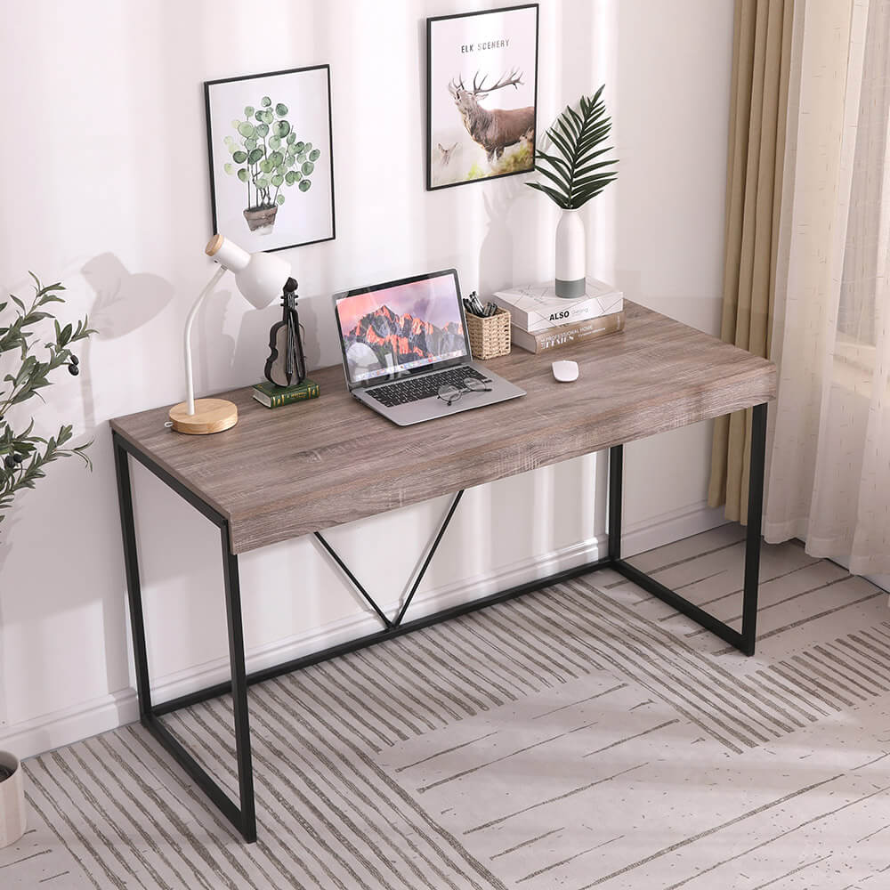 55" Modern Office Desk, Oak Gray/Black