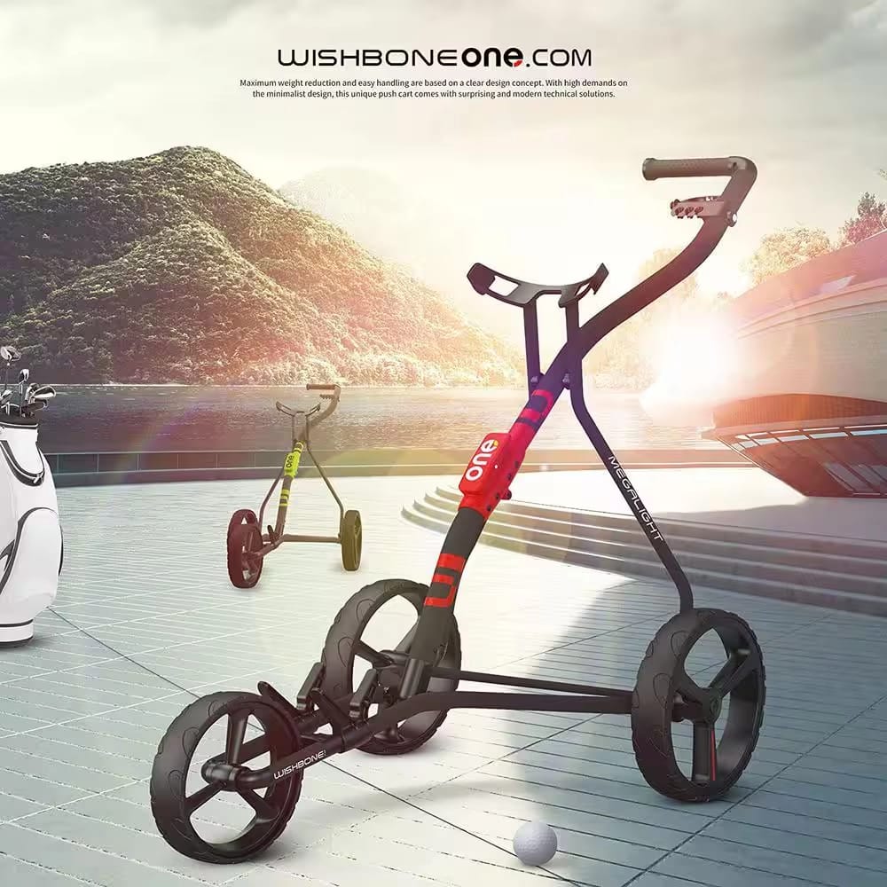 Wishbone Folding Golf Push Cart, Black/Red