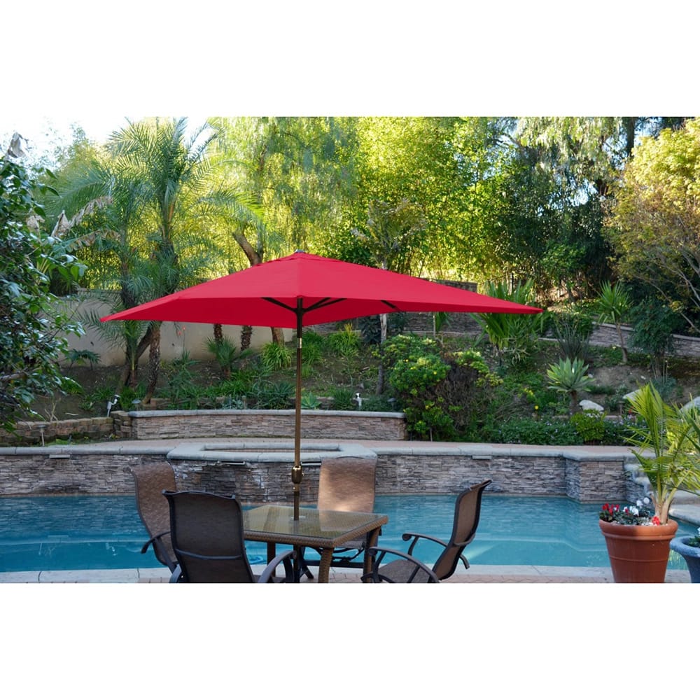 Jeco 6.5' x 10' Aluminum Patio Umbrella with Tilt and Crank, Red/Champagne