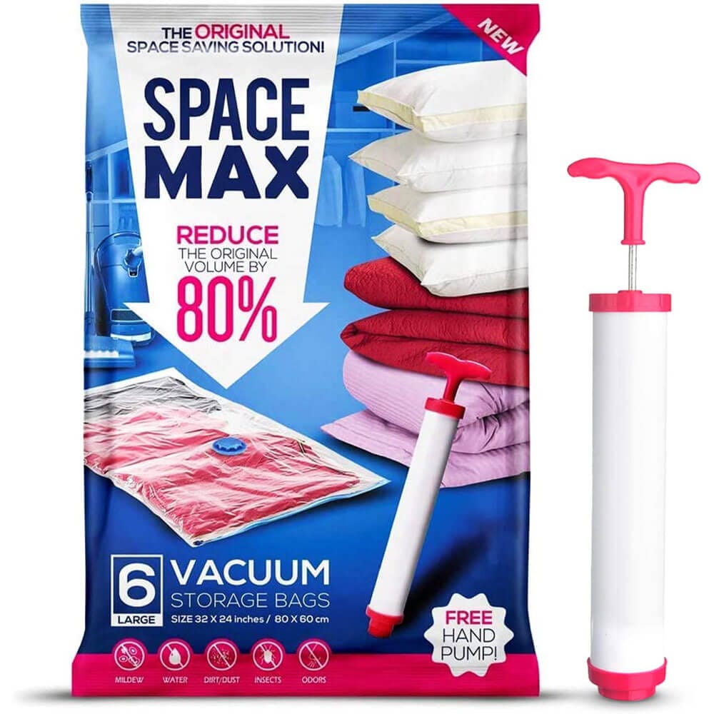 SPACE MAX Premium Space Saver Vacuum Storage Bags, Large Size, 6-Pack