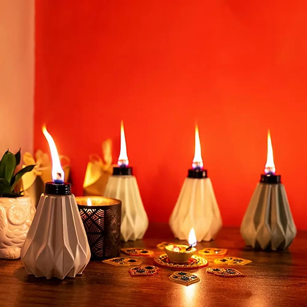 Decorative Glass Pineapple Table Torch, 4 Pack, White/Green