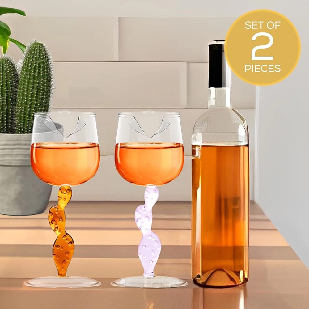 Regal Trunk & Co. Cactus Shaped Wine Glasses, Set of 2