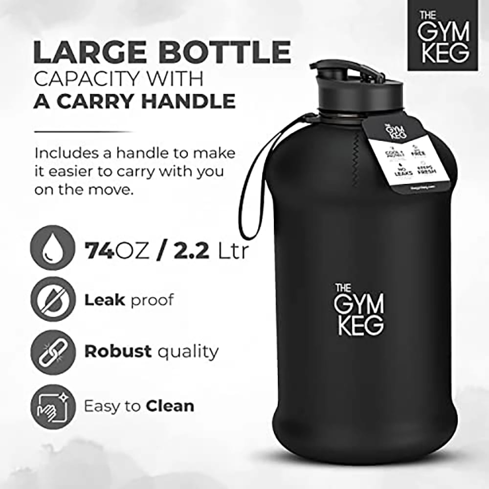 The Gym Keg 74 oz Insulated Water Bottle, Stealth Black