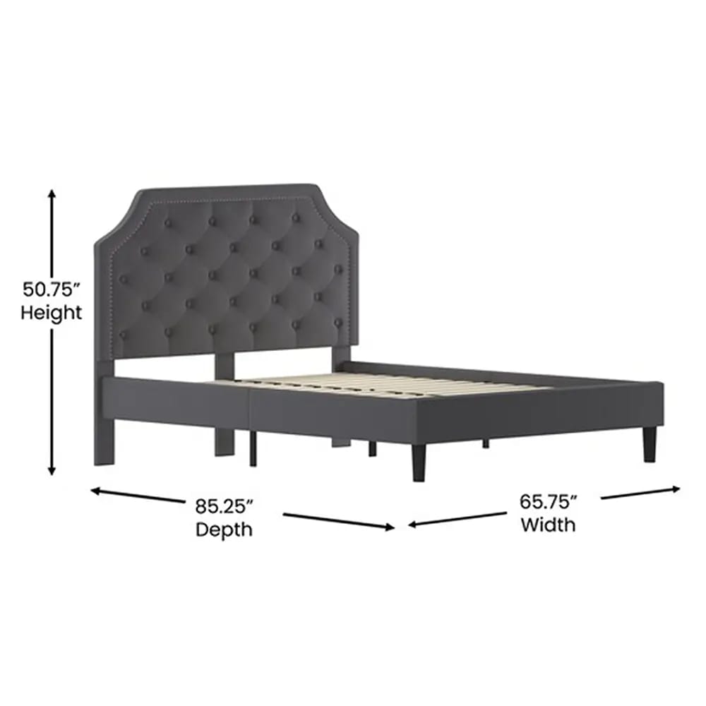 Brighton Arched Tufted Upholstered Platform Bed, Queen, Dark Gray