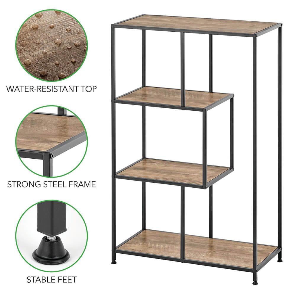 mDesign Mid-Century 4-Tier Storage Bookshelf, Black/Gray Wash