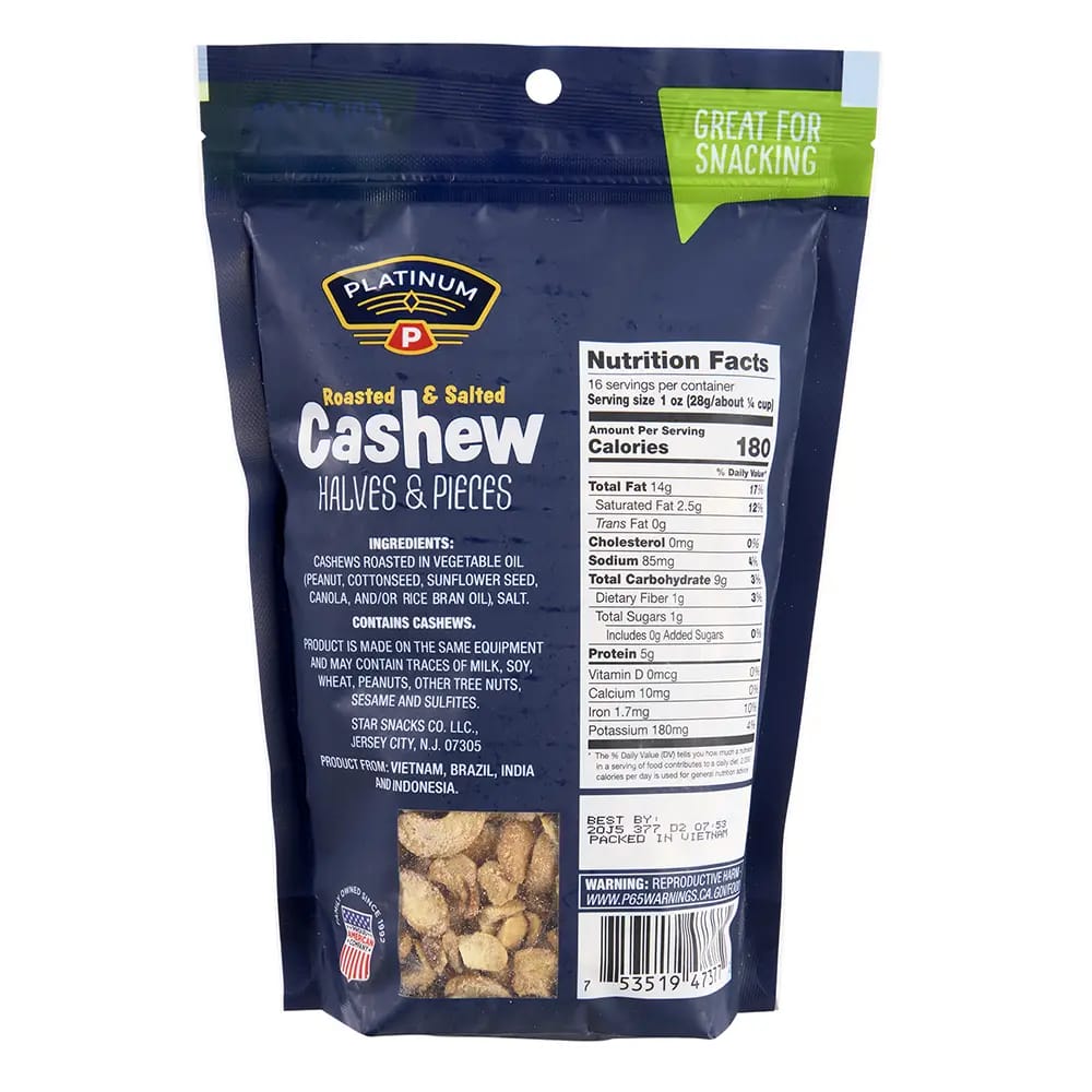 Platinum Roasted & Salted Cashew Halves & Pieces, 16 oz