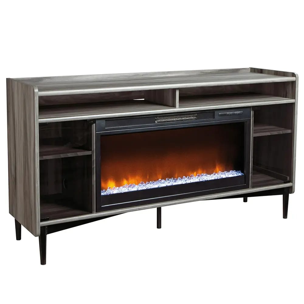 Sauder Harvey Park Fireplace TV Credenza with Glass Doors, Jet Acacia