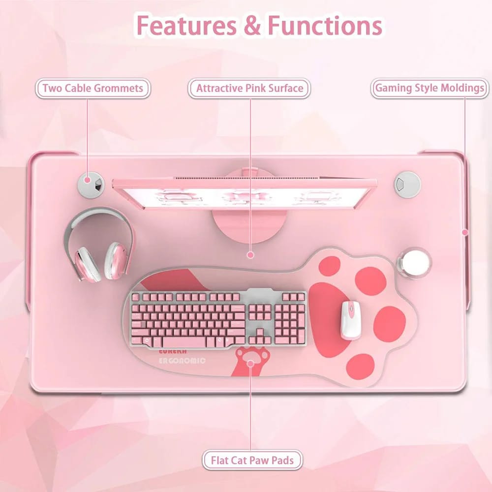 Eureka Ergonomic Gaming Desk, Pink