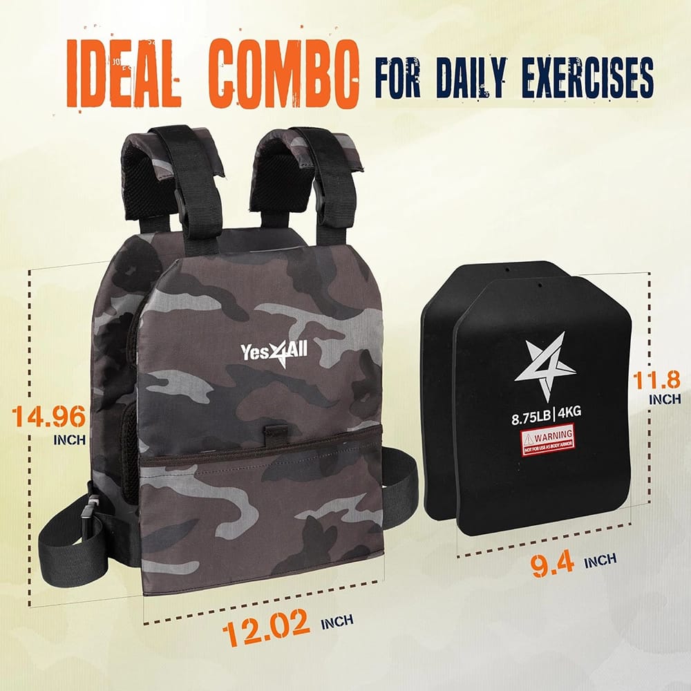 Yes4All Adjustable Weighted Vest With 2-8.75 lb Plates