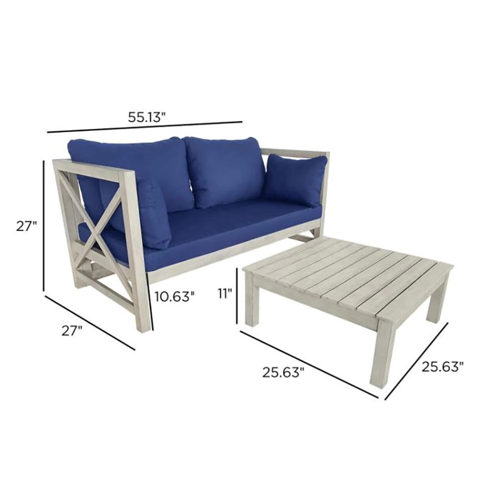 TK Classics 2 Piece Outdoor Conversation Set, Gray/Navy