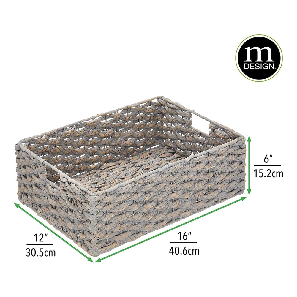 mDesign Hyacinth Braided Woven Kitchen Basket, Gray, 6 Pack