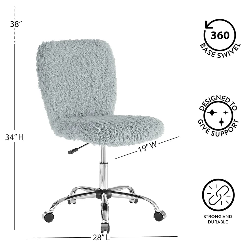 Faux Fur Rolling Desk Chair, Gray