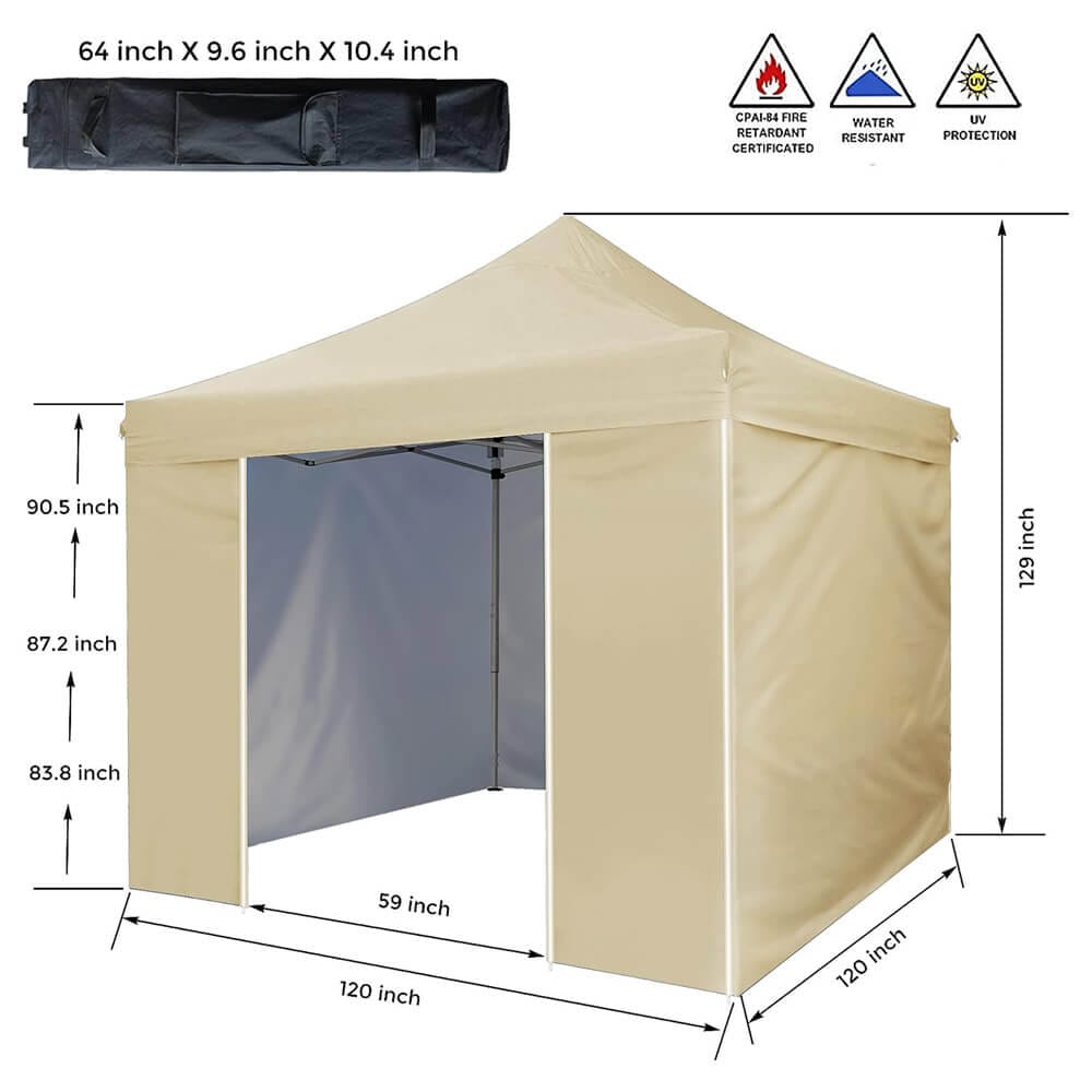 10' x 10' Pop-Up Canopy Tent with 4 Sidewalls, Beige