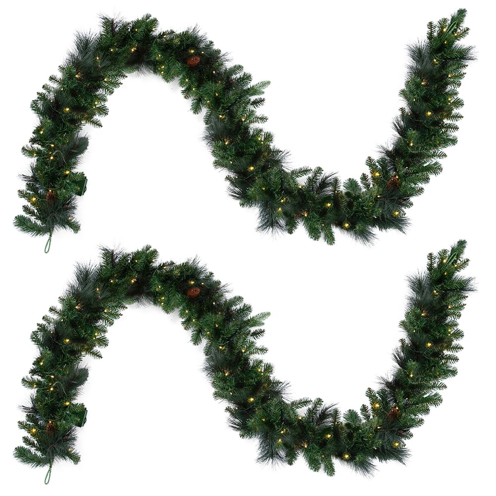 Famous Brand 9' Carolina Pine Pre-Lit Unfrosted Garland, 2 Pack