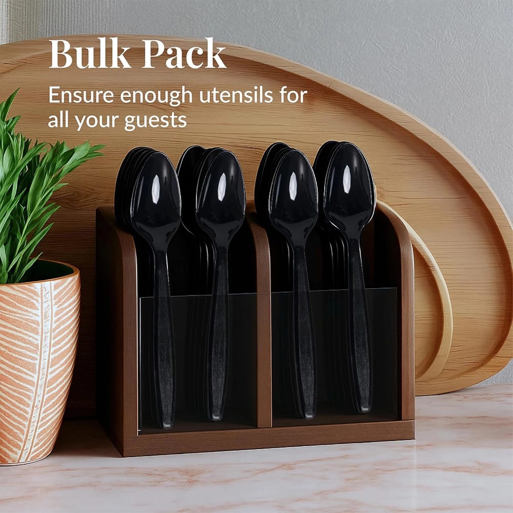 Prestee Plastic Spoons, Black, 300 Count
