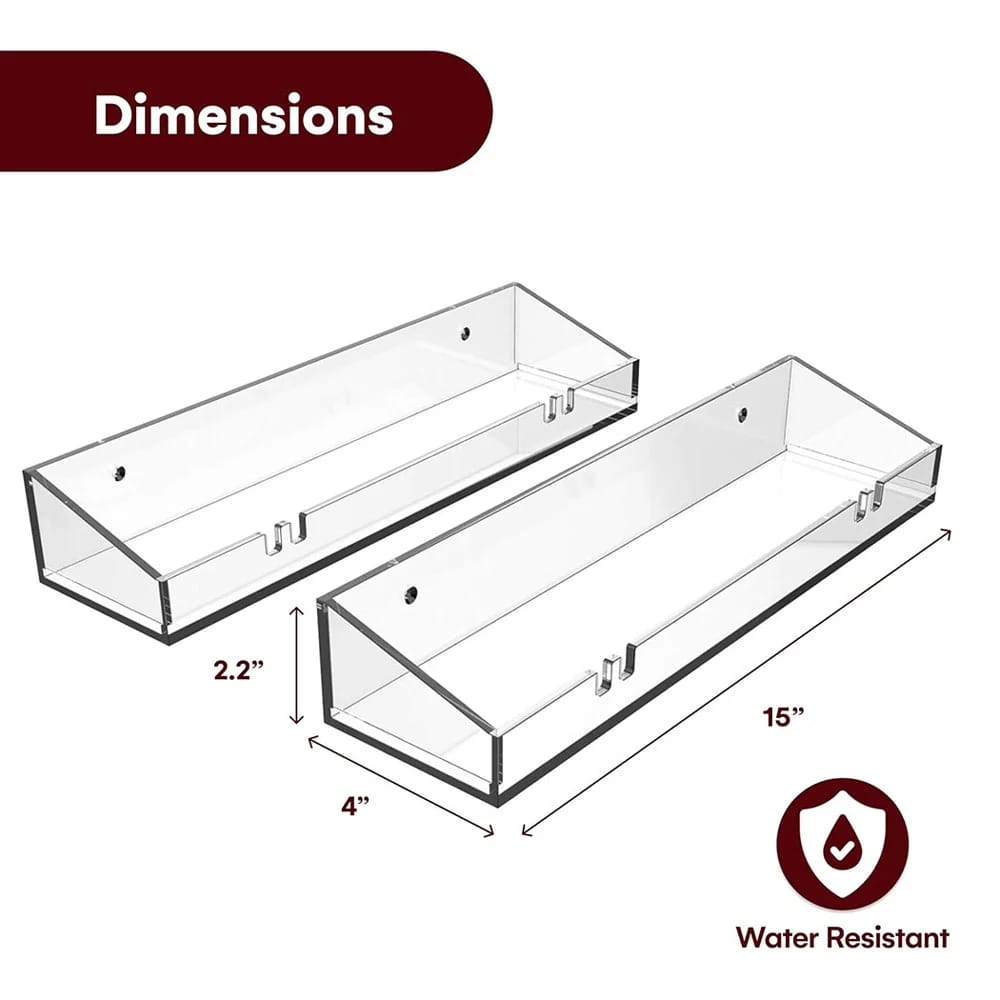 Acrylic Bathroom Shelves, Set of 2, Clear
