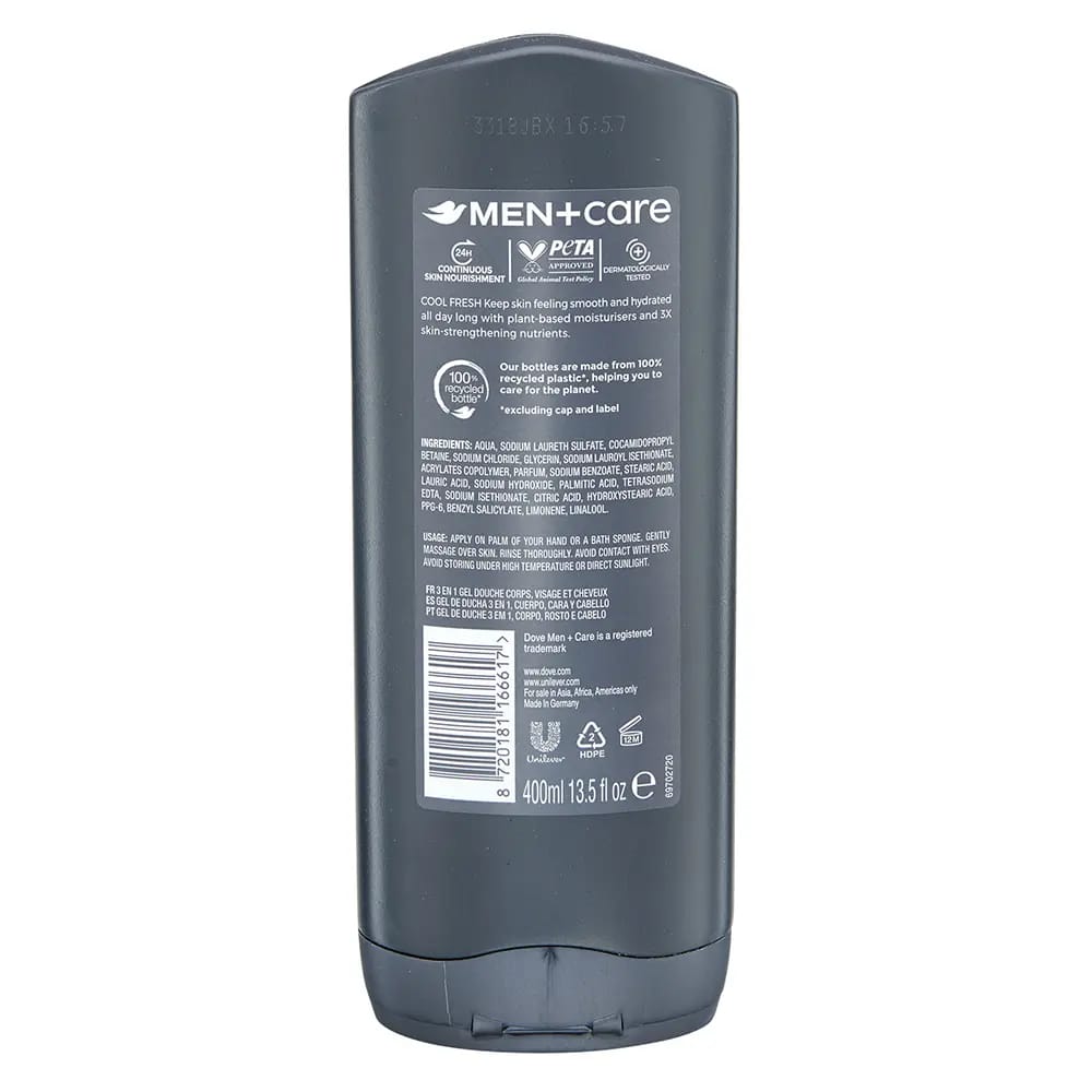 Dove Men + Care Invigorating Cool Fresh Micromoisture Body, Face & Hair Wash, 13.5 oz