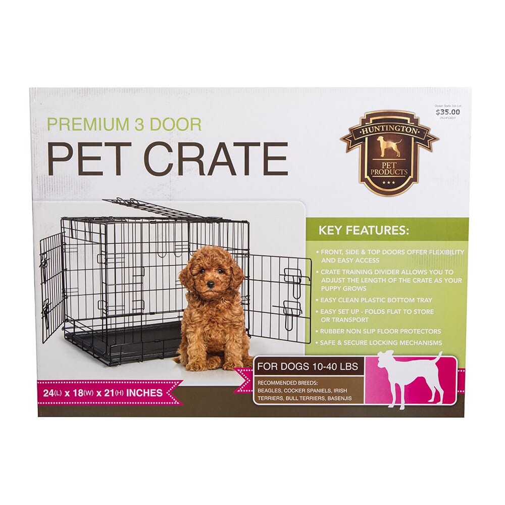 Huntington Pet Products Premium 3 Door Small Pet Crate, 24" x 18"