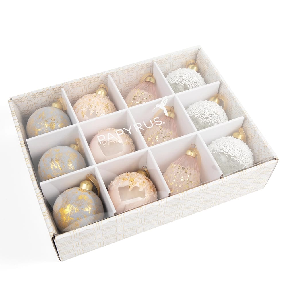 Famous Brand Soft Snow Glass Ornament Set, 12 Pack