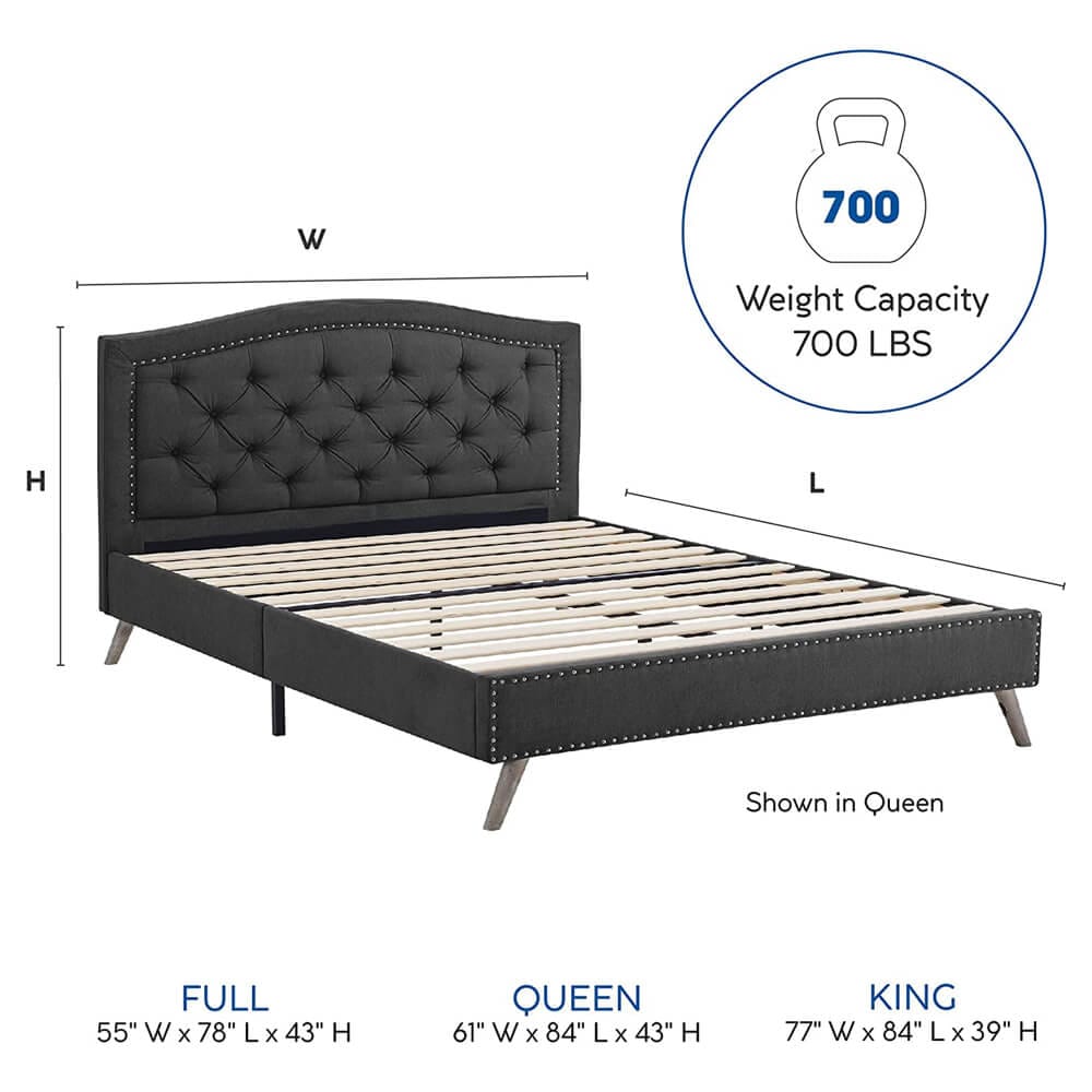 Classic Brands Coventry Diamond Tufted Upholstered King Bed Frame, Charcoal