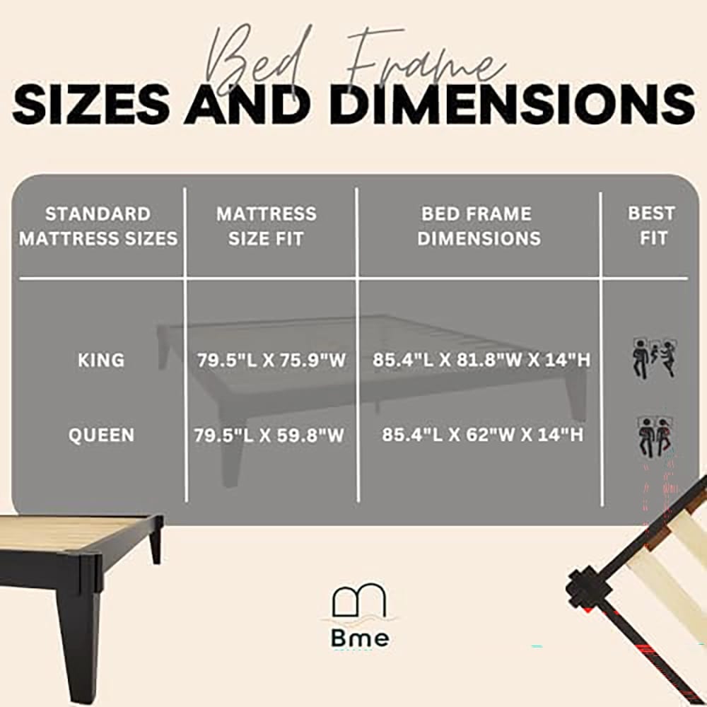 Bme Chalipa King Size Solid Wood Japanese Bed Frame, Black