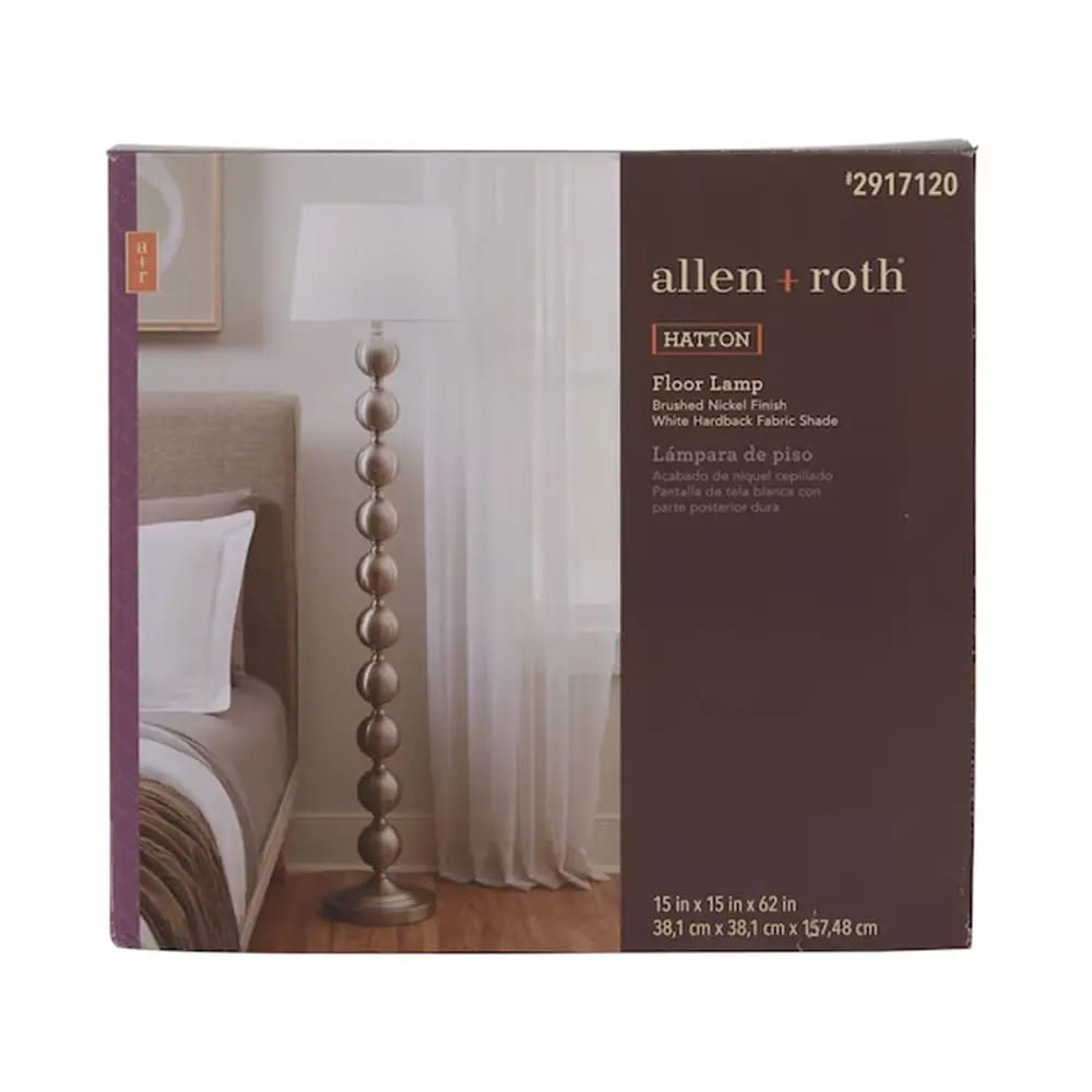 Allen + Roth Hatton Shaded Floor Lamp, Brushed Nickel