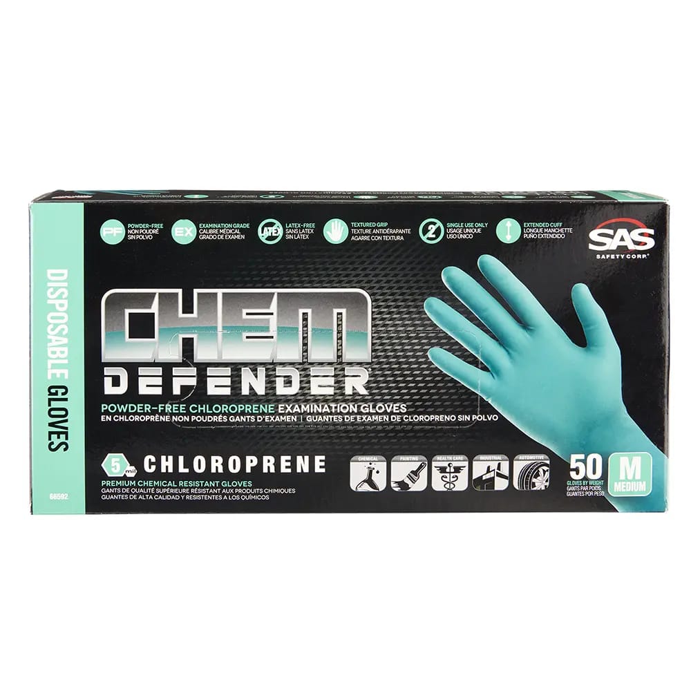 SAS ChemDefender M Powder-Free Chloroprene Disposable Gloves, 50 Count