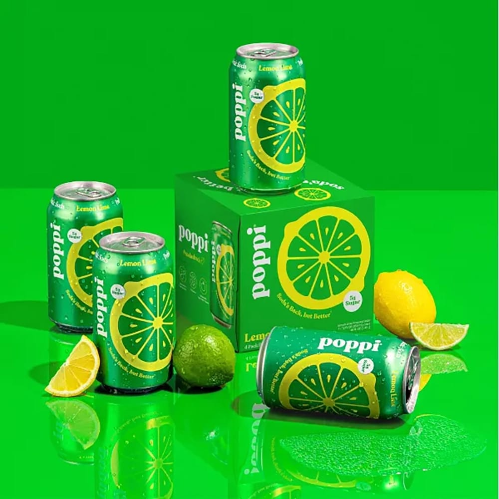 Poppi Sparkling Soda, Lemon Lime, 4 ct., 12 oz.