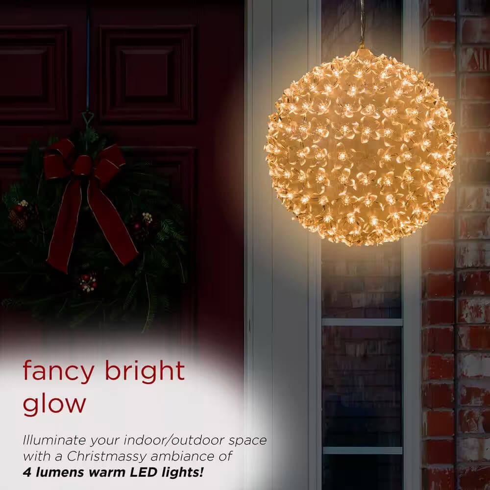 Alpine 8" Twinkling Sphere Christmas Ornament with Warm White LED Lights