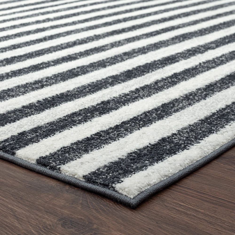 Daphnes 8'6" x 12'5" Contemporary Striped Area Rug, Dark Gray/Cream