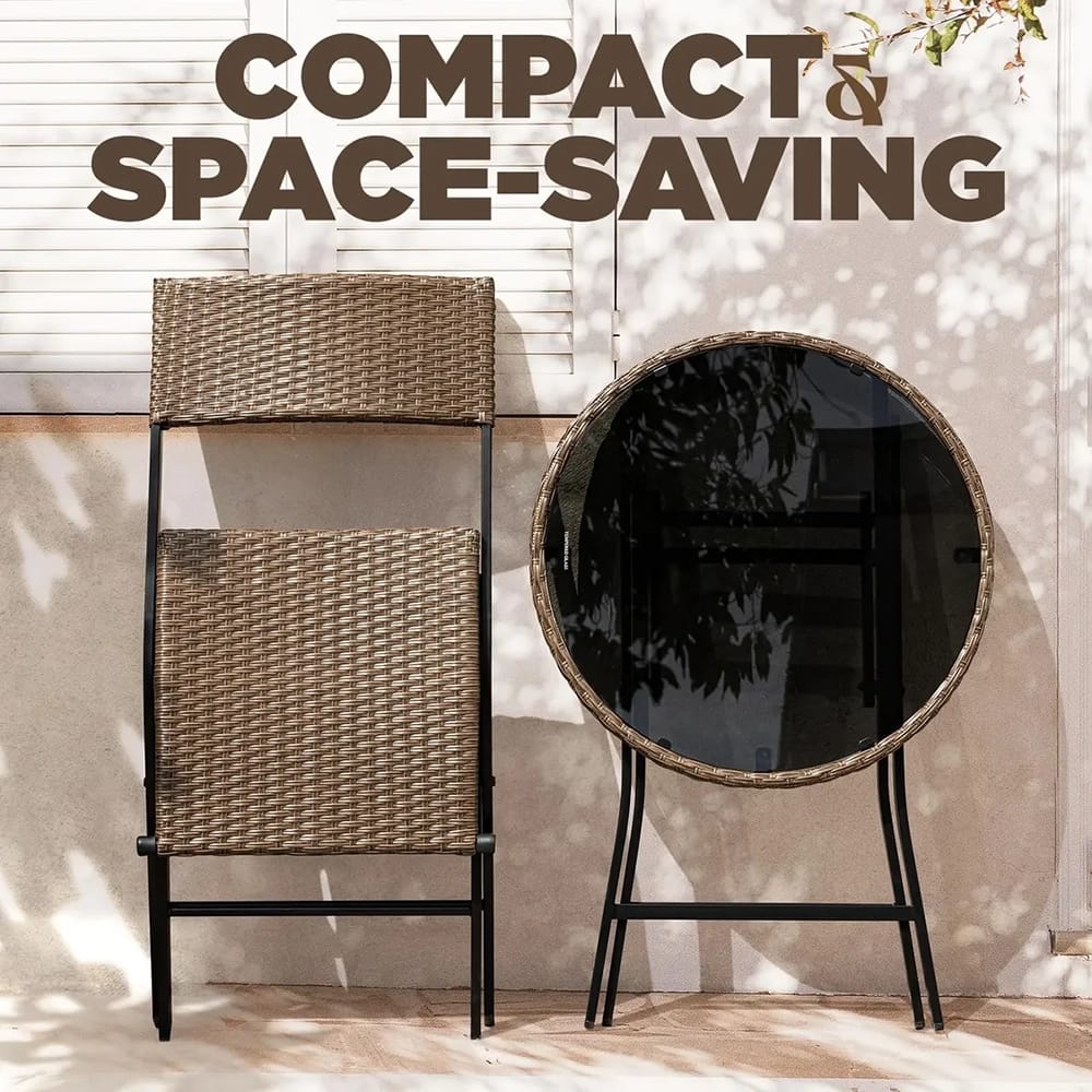 Idzo 3-Piece Metal Wicker Bistro Set With Glass Round Table