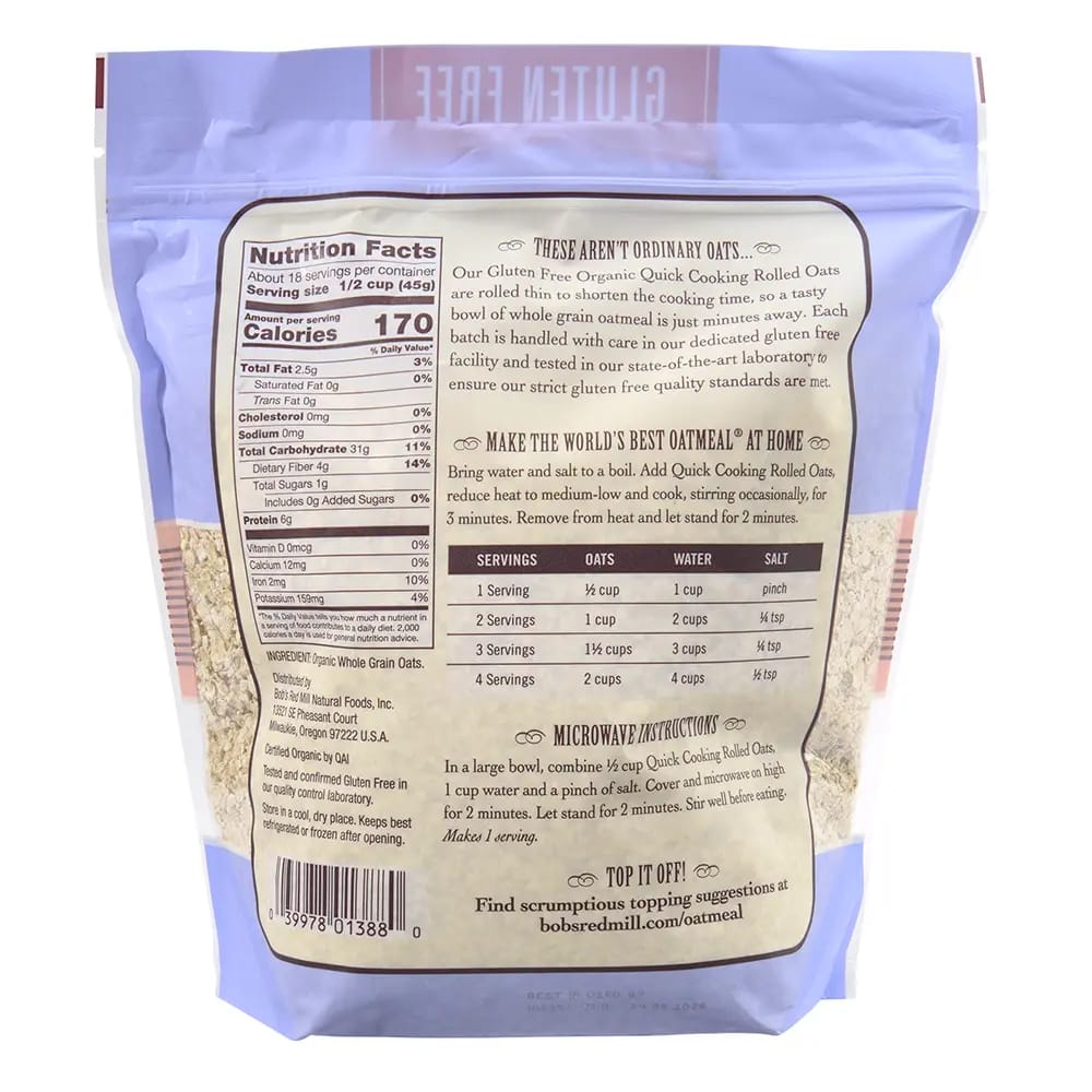 Bob's Red Mill Organic Quick Cooking Rolled Oats, 28 oz