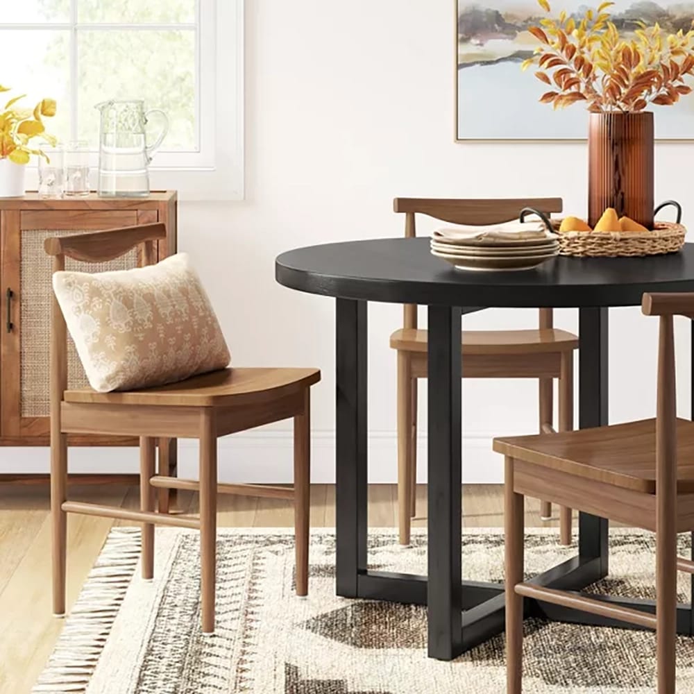Threshold All Wood Round Dining Table, Black