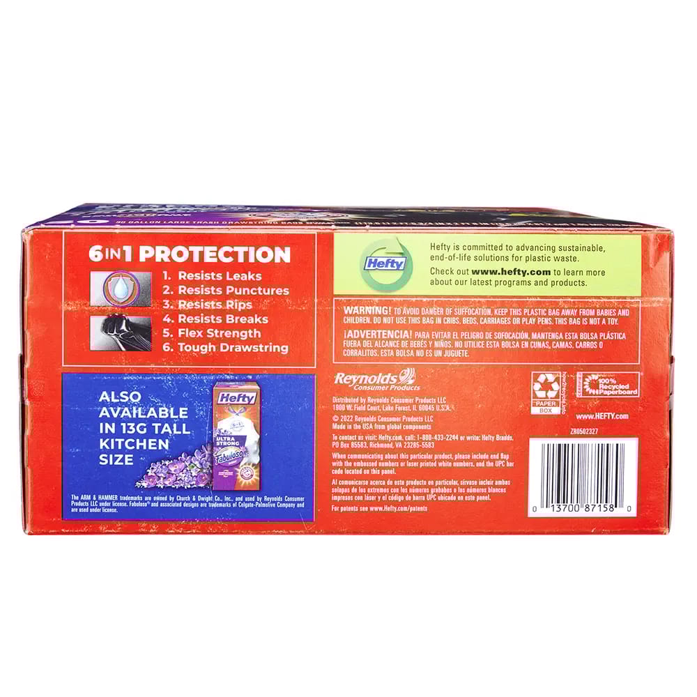 Hefty Ultra Strong Multipurpose Fabuloso 30 Gallon Trash Bags, 50 Count