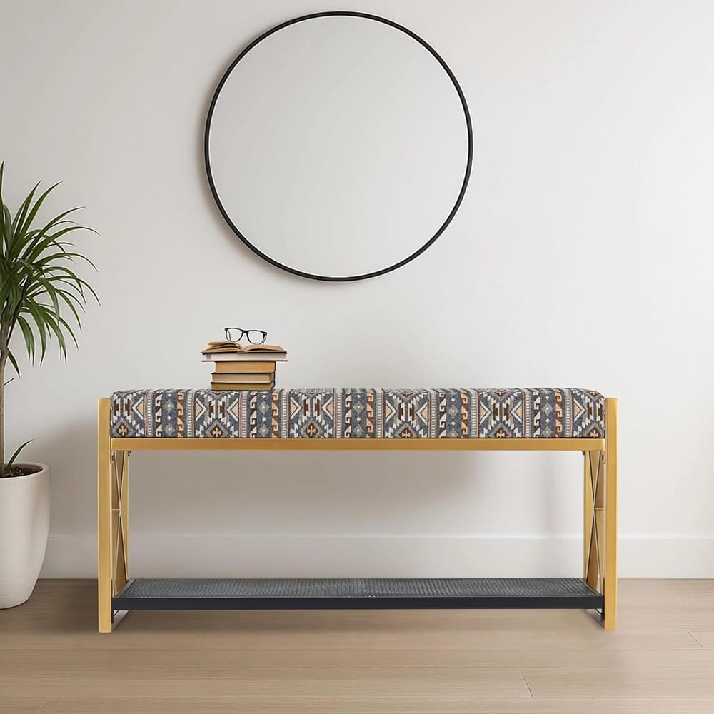 Albany Living Upholstered Bench with Shoe Rack, Gold/Gray