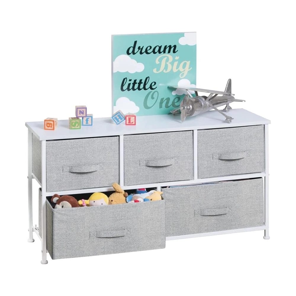 mDesign 5 Drawer Fabric Dresser, Gray