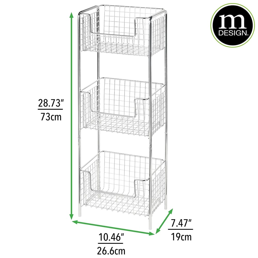 mDesign Steel Freestanding 3-Tier Storage Tower, Chrome