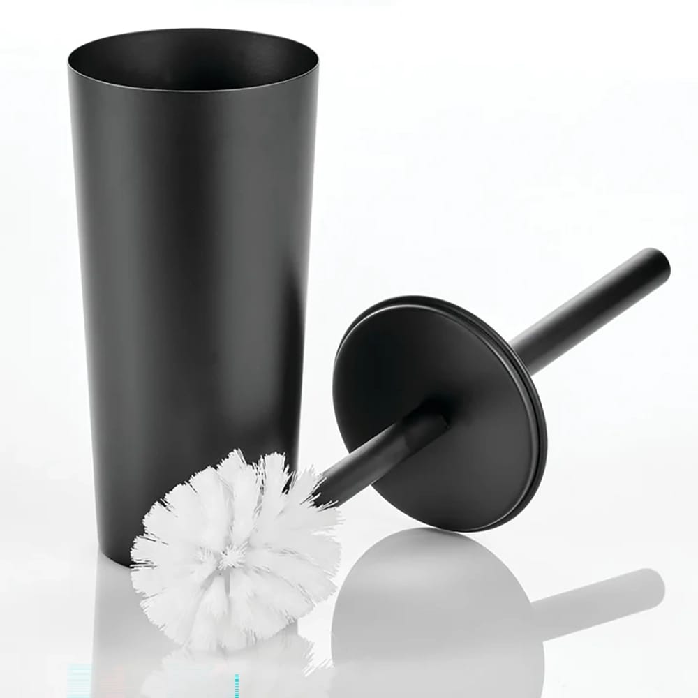 mDesign Plastic Bowl Brush and Trash Can, Black