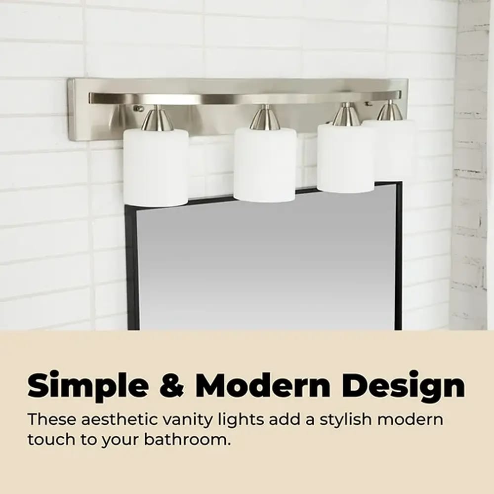 Bathroom Vanity 4-Light Fixture, Nickel/White