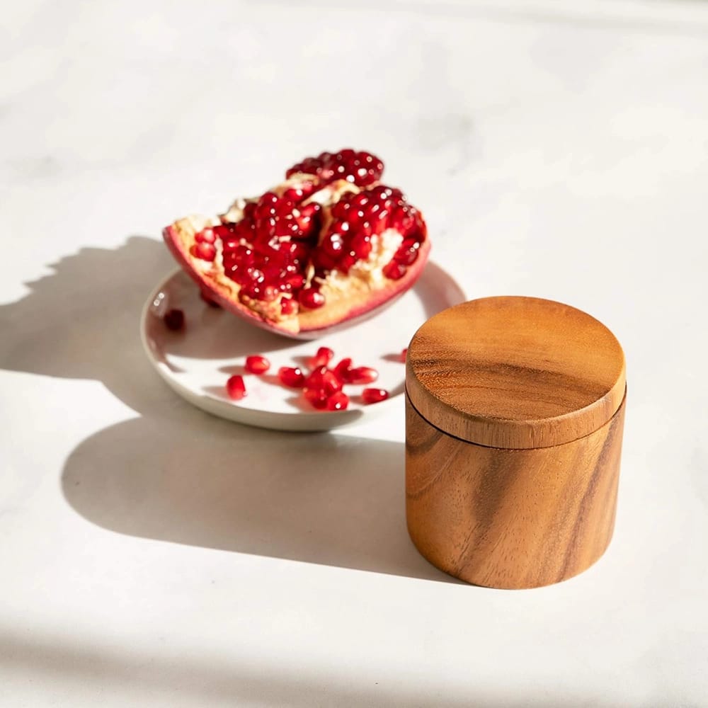 Villa Acacia Wood Salt Pot, Brown