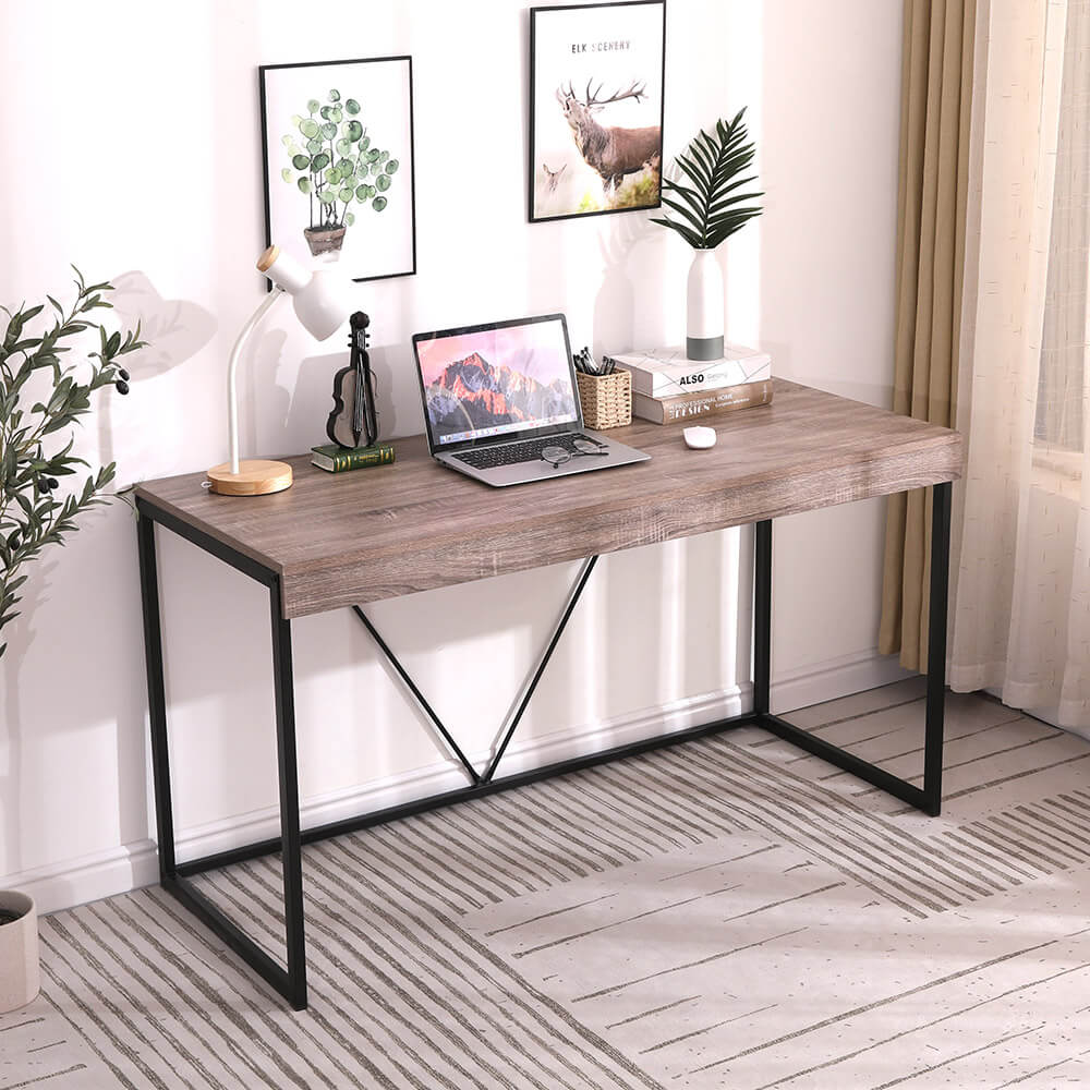 55" Modern Office Desk, Oak Gray/Black