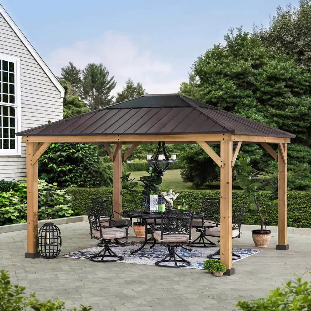 Lisbon 11' x 13' Cedar Framed Gazebo with Polycarbonate Hip Roof Hardtop